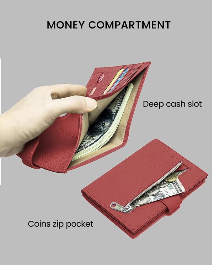 Karmiir RFID Passport Holder Travel Wallet for Women, Leather Passport Cover Wallet with Card Holders SIM Slots,Zippered Coins Pocket and Cash Slot Slim Compact Travel Wallet (Brick Red)