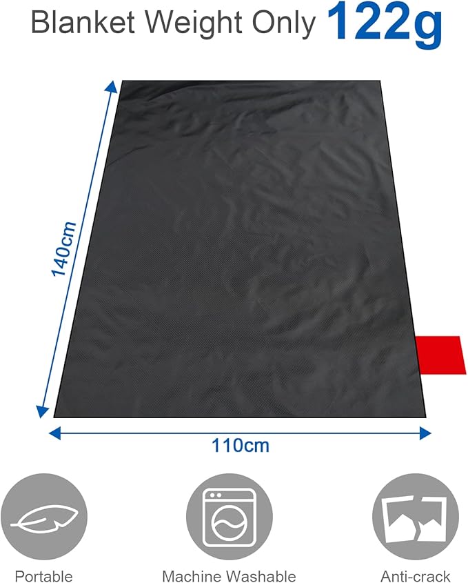 Ainiv Picnic Blanket, Mini Pocket Beach Mat 43.3 x 55.1IN (2-3 People) Foldable, Lightweight Waterproof Sand Free, Foldable Thin Ground Sheet for Outdoor Camping Hiking Travel - with Hand Strap