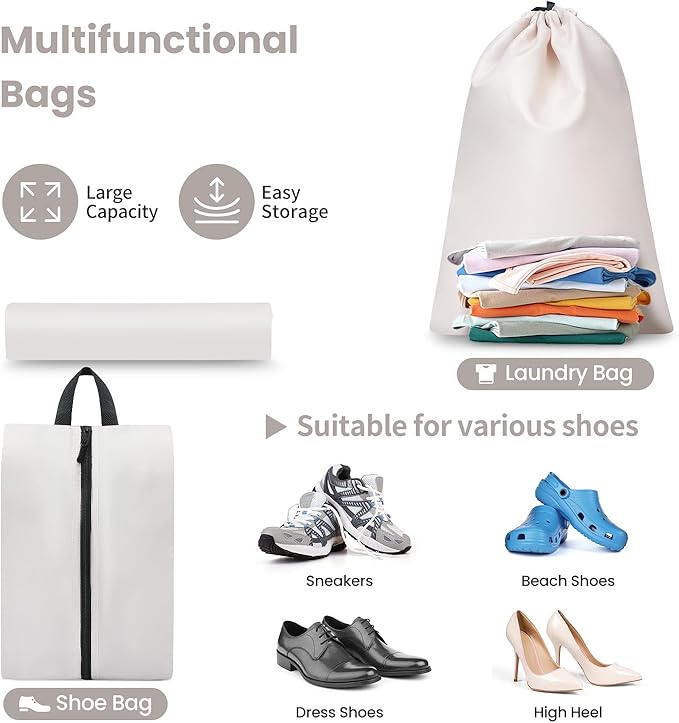 Mesh Packing Cubes for Travel, Durable Luggage Organizer with Sturdy Material and Double Zippers, Comprehensive Set for Travel Accessories Storage, 10 set, cream