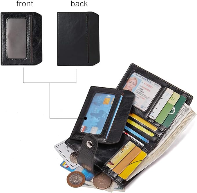 BOSTANTEN Women Leather Wallet RFID Blocking Small Bifold Zipper Pocket Wallet Card Case Purse with ID Window