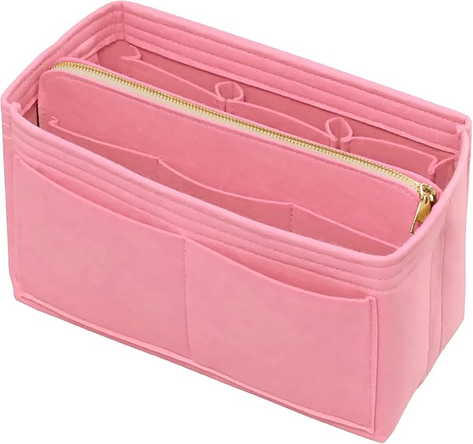 DailyPlus Purse Organizer Insert with Zipper Felt Bag Organizer for Tote Purse Bag Pink Medium