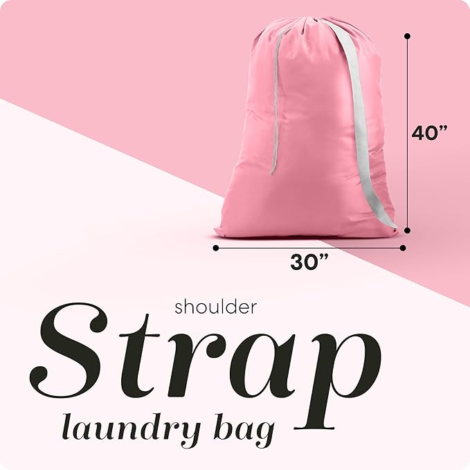 Handy Laundry Bag Shoulder Strap Extra Large - Drawstring Locking Closure, Durable Material, Heavy Duty Stitching, Hands Free Carrying - Perfect College Dorm (Pink, 30" x 40")