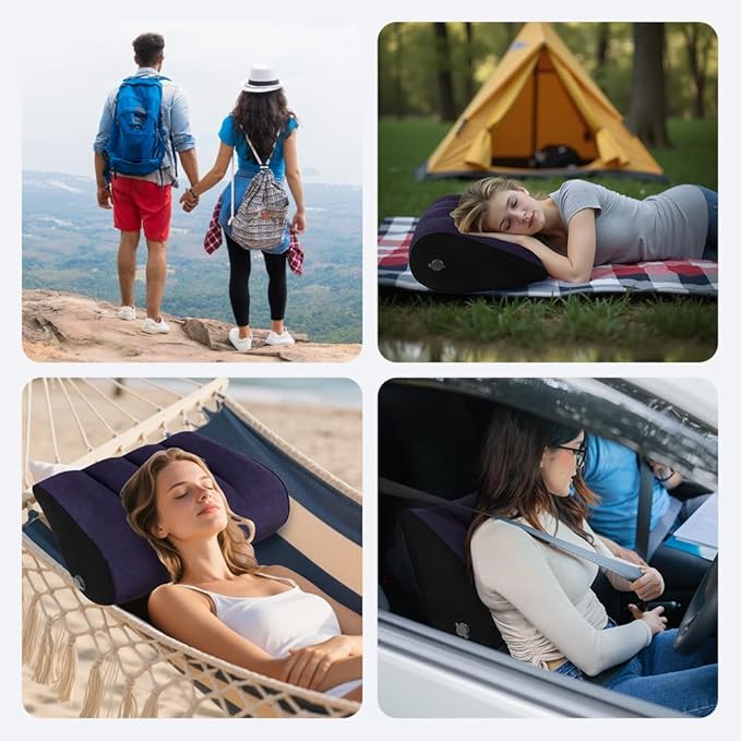 Portable Inflatable Wedge Pillow 2 Pack, Body Positioner for Sleep Support, Adjustable Travel Pillow - Lightweight Bed/Leg Support Pillow, Fast Inflation，for Home Outdoor Travel Blue