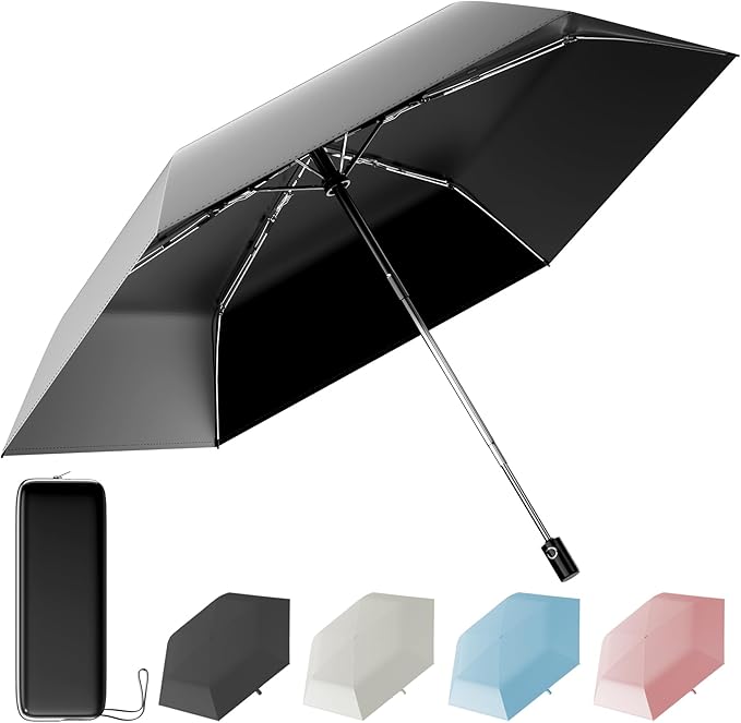 Automatic Mini Travel Windproof Folding Umbrella - UV Protection, Instant Open/Close for Rain/Sun, Small Compact Lightweight Design Fits in Tote Bag/Travel Case/Backpack for Commute, Women & Men