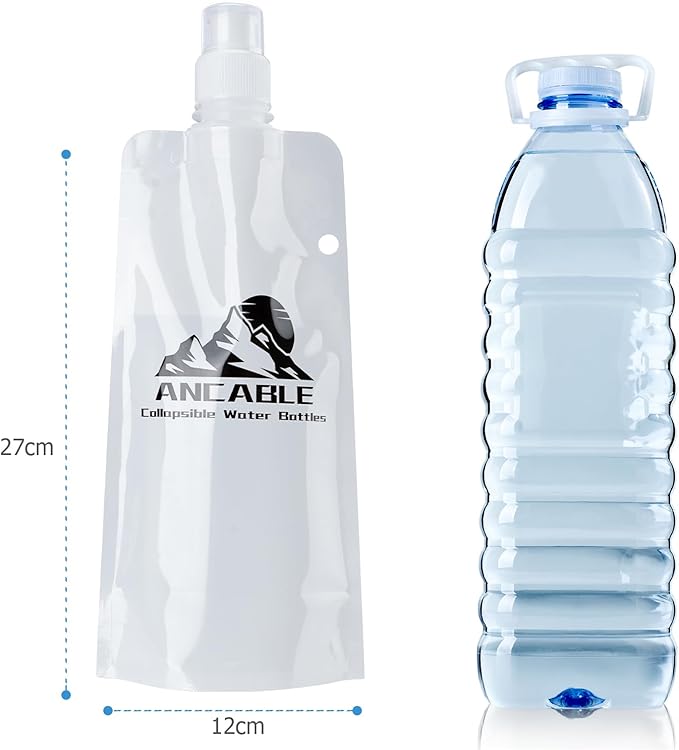 Ancable 17oz Collapsible Water Bottles, 6-Pack Reusable Travel Foldable Water Bottles for Hiking Camping Running Bike, BPA-Free Water Bottle, White