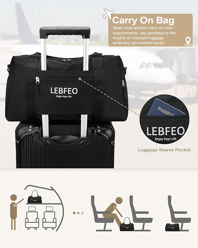 Travel Duffle Bag for Women Large Weekender Overnight Bags Gym Bag with Shoe Compartment Waterproof Hospital Bag Carry On Tote Bag for Airplanes Black