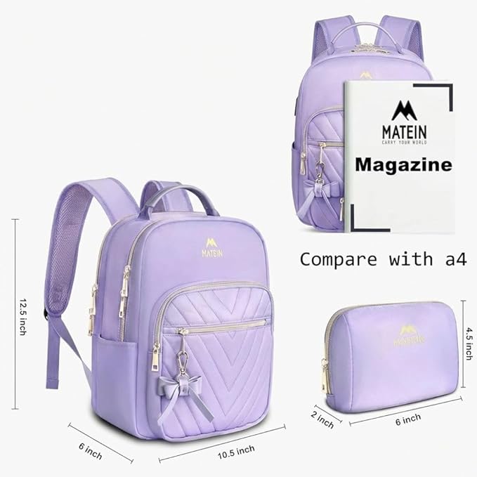 MATEIN Womens Backpack Purse, Fashion Cute Bowknot Mini Backpack Purse, Waterproof Stylish Multipurpose Design Casual Daily Travel Backpack Ladies Handbags, 2pcs Sets, Purple