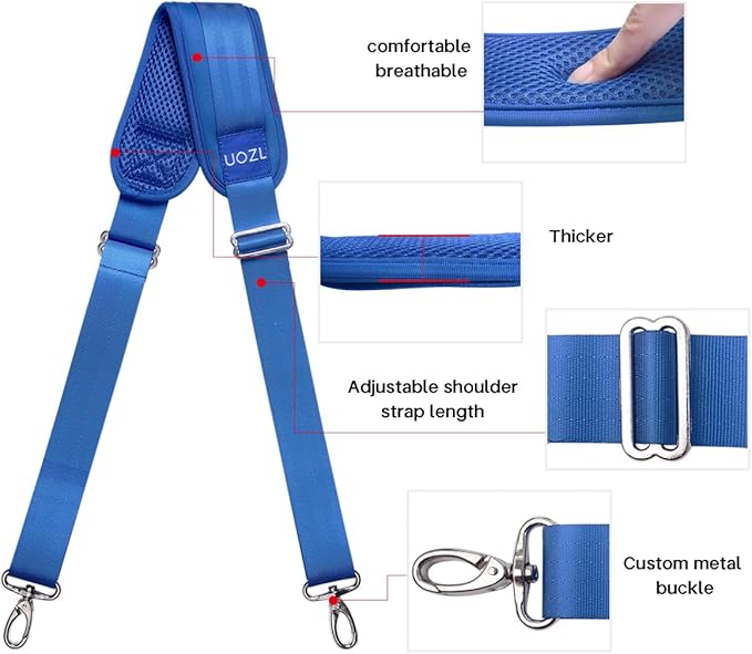 59 Inch Shoulder Straps, Soft with Ultra-Thick Fixed Shoulder Pad, Two Way Independently Adjustable Buckle Replacement Straps for Laptop Bag Messenger Bag Tool Bag Luggage,Blue