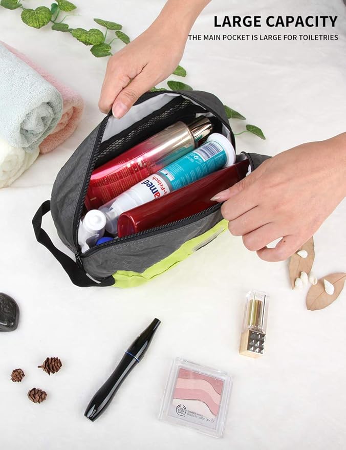 Gox Travel Small Toiletry Bag for Men Nylon Dopp Kit Medicine Bag Small Mesh Zipper Pouch Travel Organizer Pouch Shave Kits for Teens Toiletry Essentials Bathroom Compact (Green, 9.8*4.3*3.3 Inches)
