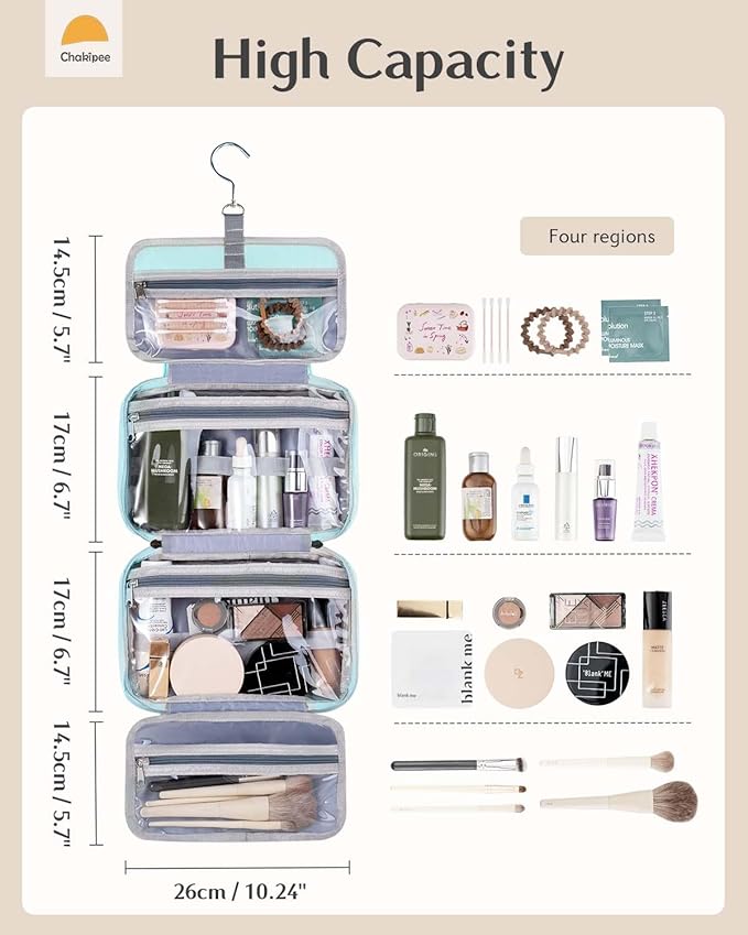 Travel Hanging Toiletry Bag for Women - Waterproof Cosmetic Organizer with Clear Window, Lightweight Bathroom Bags for Essentials, Makeup, Shampoo, Toiletries Blue,Medium