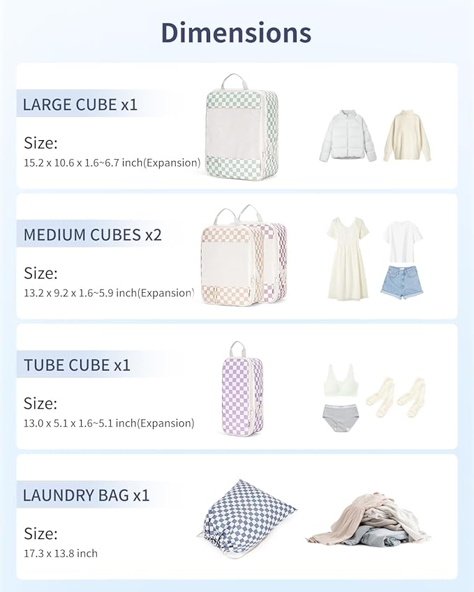 Narwey 6 Set/5 Set Compression Packing Cubes for Travel Kids Women Carry on, Packing Organizers Bag for Backpack Luggage Suitcase Duffle Bags