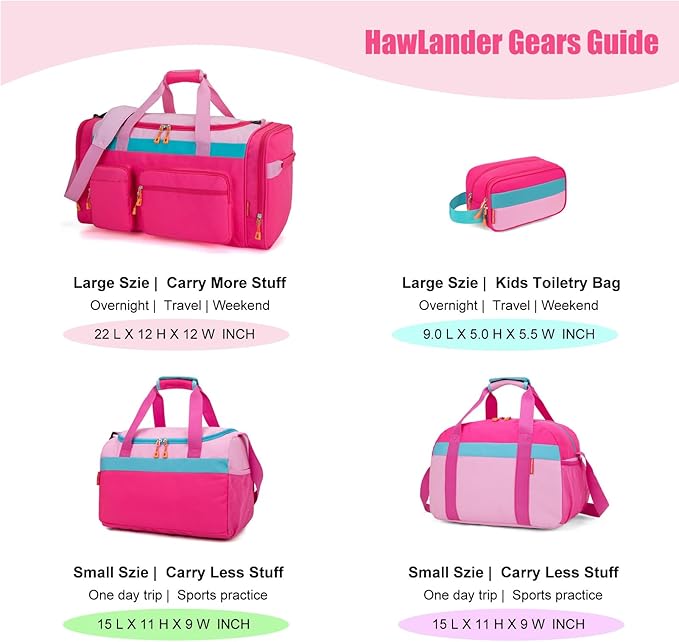 HawLander Kids Duffle Bag for Boys or Girls, Fit Sports Practice, or Overnight Travel Weekend (Pink)