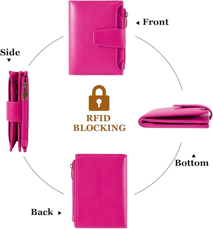 Airkit Small Wallet Women RFID Blocking Soft Leather Bifold Compact Card Holder Wallet for Women with Zipper Coin Pocket 4 ID Window