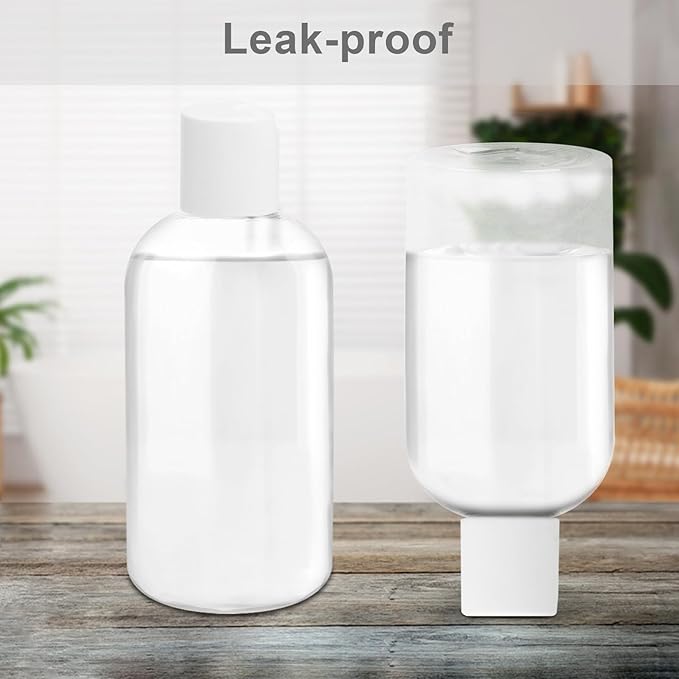 2 Pack 8 oz Plastic Bottles with white Disc Caps Clear Empty Reusable Leak-Proof Travel Squeeze Containers for Shampoo Conditioner Liquid Soap Toiletries