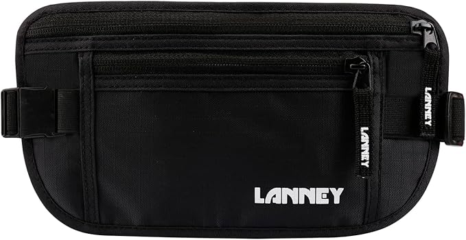 Money Belt for Travel, Slim RFID Blocking Women and Men hidden Travel Pouch Under Clothes, Passport Holder Protect Cash, Documents, Credit Card, Black, Bonus 2 RFID Sleeves