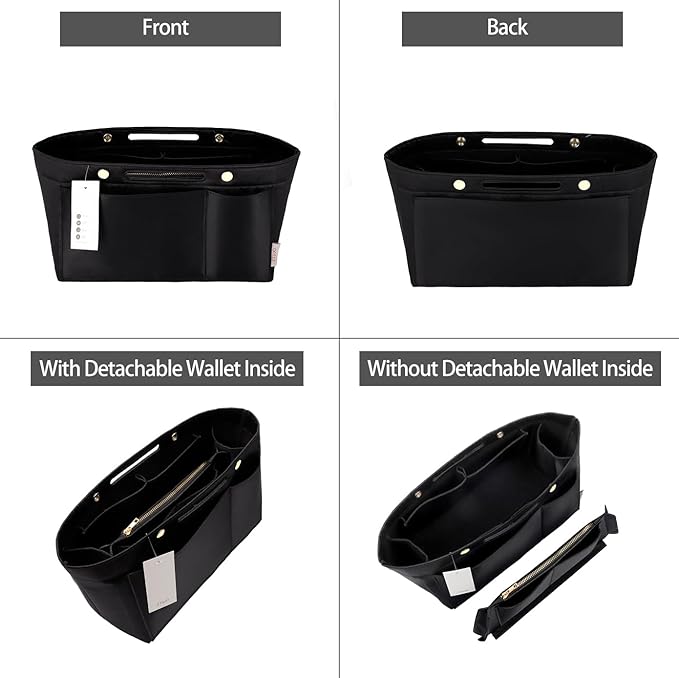 ZTUJO Purse Organizer Insert For Handbags, Silky Bag Organizer With 2 Zippers For Speedy Neverful Tote and More (Black, X-Small)