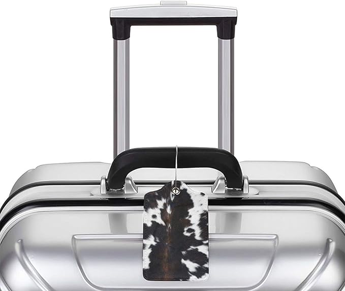 Cow Print Luggage Tags Set of 2 Leather Stainless Steel Loop Label Tag for Travel Bag Suitcase