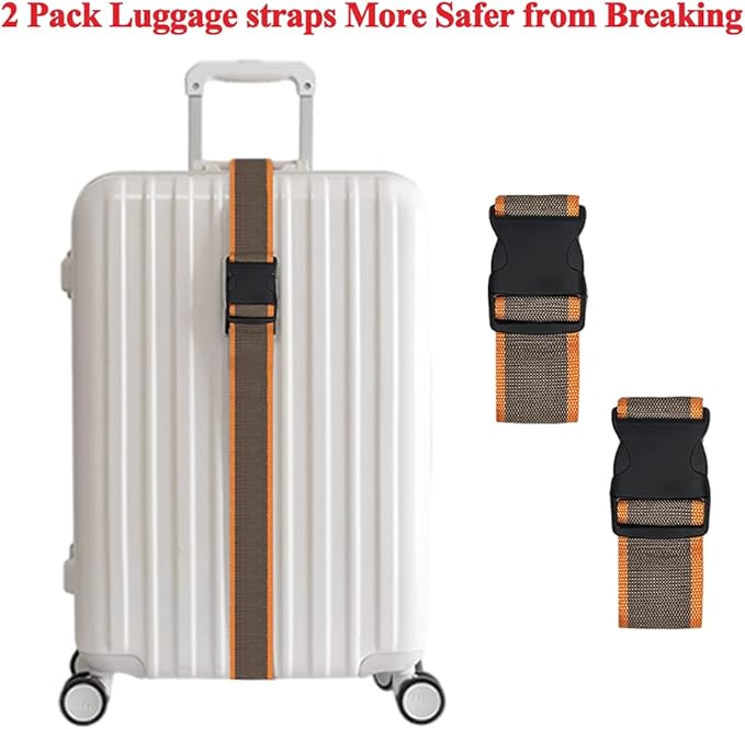 2 Pack Luggage Straps, Bright Colors Adjustable Suitcase Belts with Quick Release Buckle (GreyOrange)