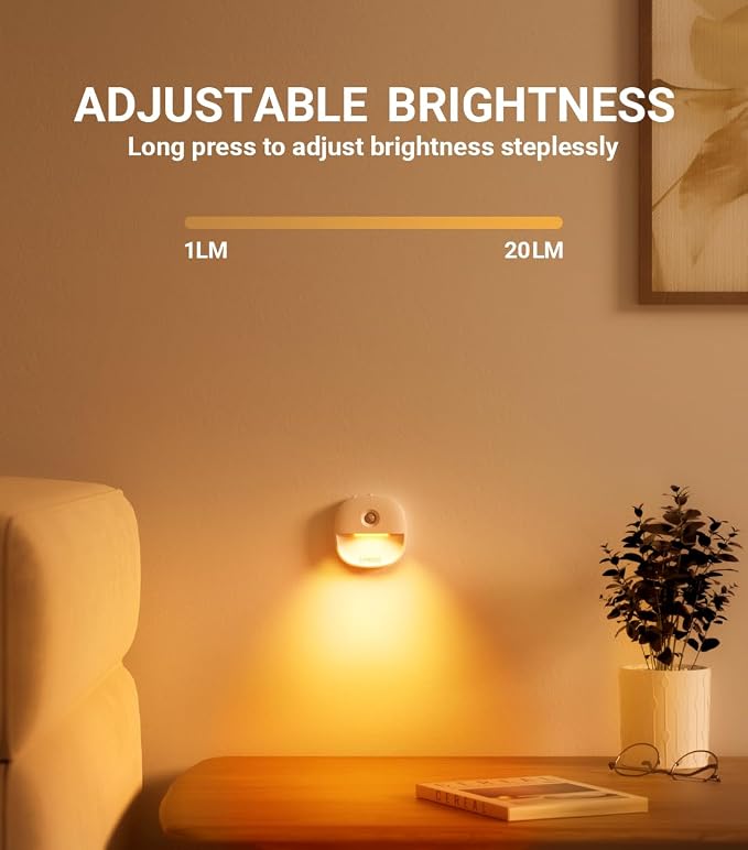 Rechargeable Battery Night Light with Motion Sensor, Dimmable Amber Nightlights for Bathroom, Bedroom, Hallway, Stairs, Pet House, 3 Pack