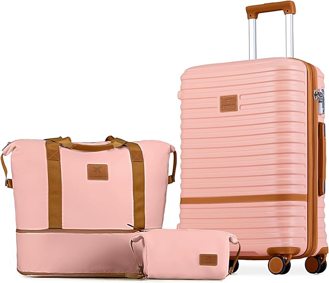 Joyway 24 Inch Checked Luggage, Expandable Suitcase with Spinner Wheel, 3 Piece Hard Shell Luggage Set with TSA Lock(Pink)