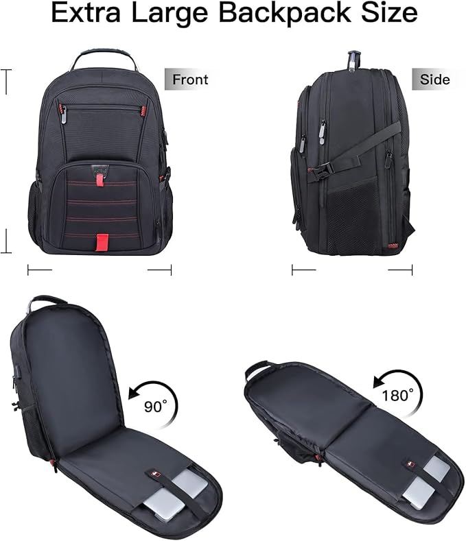 Extra Large Travel Laptop Backpack, 17.3 Inch Carry on Backpack for Men Women, Big Anti Theft Water Resistant College Bussiness TSA Airline Approved Work Computer Backpack, Black