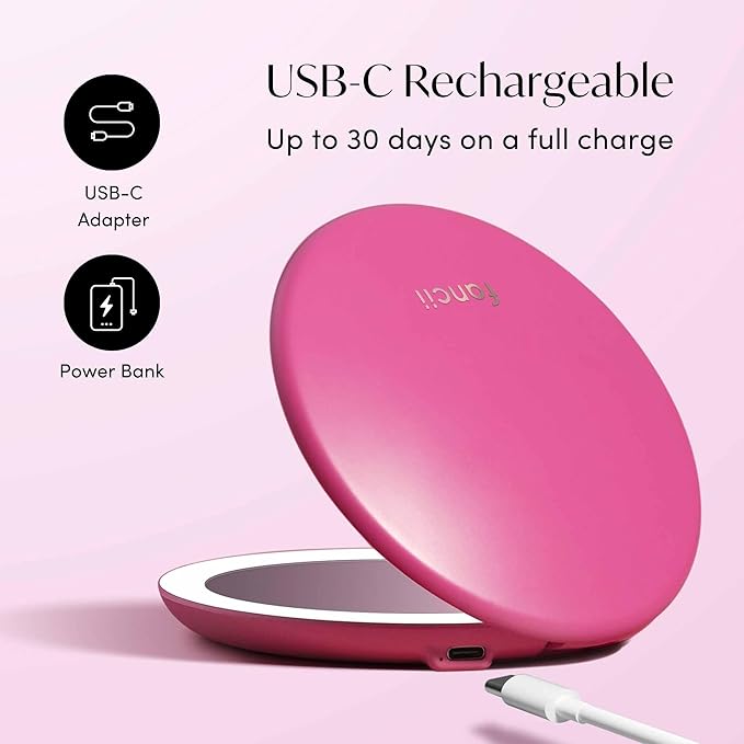 Fancii Taylor Compact Travel Mirror with Light, Rechargeable, 10x /1x Magnifying, 3 LED Light Settings - Best for Makeup, On The Go Touch-Ups, (Magnolia Burst)