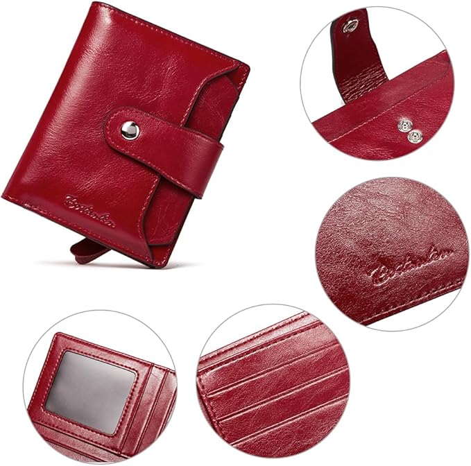 BOSTANTEN Women Leather Wallet RFID Blocking Small Bifold Zipper Pocket Wallet Card Case Purse with ID Window