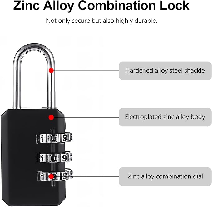 2-Pack Customizable Black Luggage Locks – Set Your Own Combination, Secure Travel Padlocks for Suitcases, Backpacks, and Bags