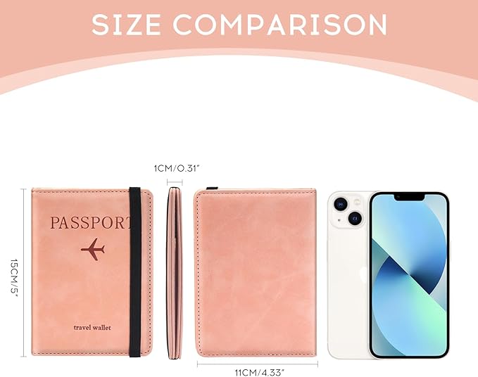 ILIYAH-Passport Cover-Passport Holder Travel Wallet-RFID Blocking Passport Case Travel Accessories Card Holder Wallet Unisex Travel Gifts (Pink)
