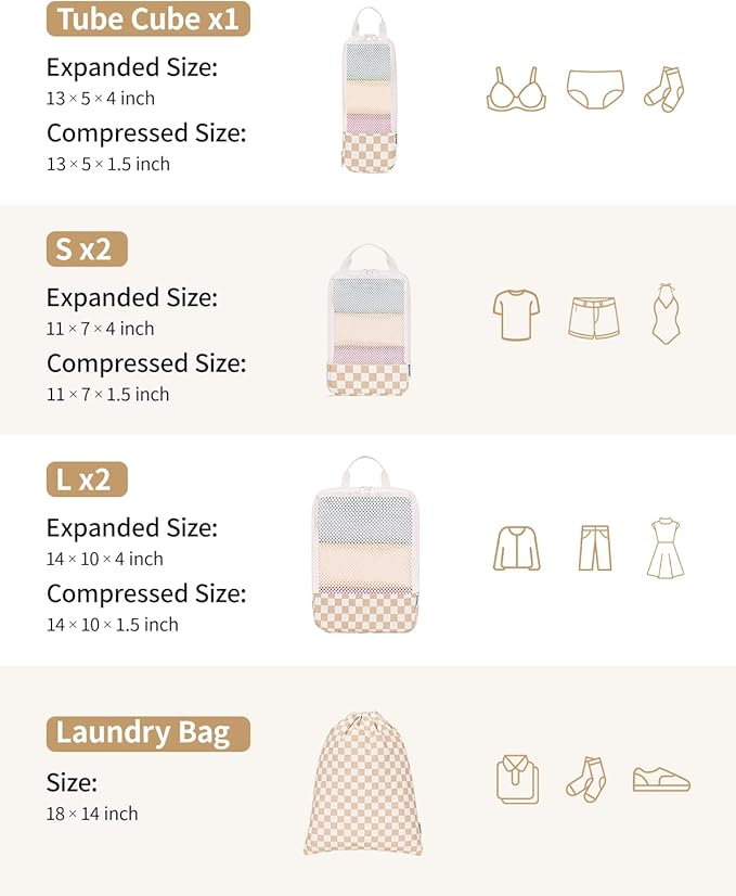 Narwey 6 Set/5 Set Compression Packing Cubes for Travel Kids Women Carry on, Packing Organizers Bag for Backpack Luggage Suitcase Duffle Bags