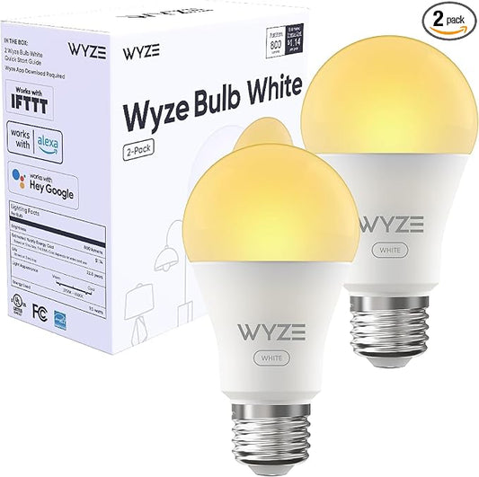 Wyze Lifestyle 800LM A19 Tunable Smart Light Bulb White, 2-Pack | 800LM Tunable White 2.4GHz WIFI Smart Bulb ALEXA & GOOGLE Smart No Hub Required Plug