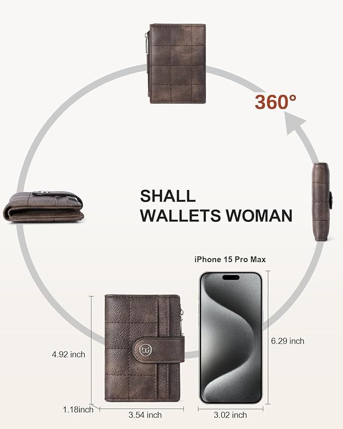 BOSTANTEN Small Wallet for Women Leather RFID Blocking Card Holder Bifold Compact Wallets With Zipper Coin Pocket Coffee
