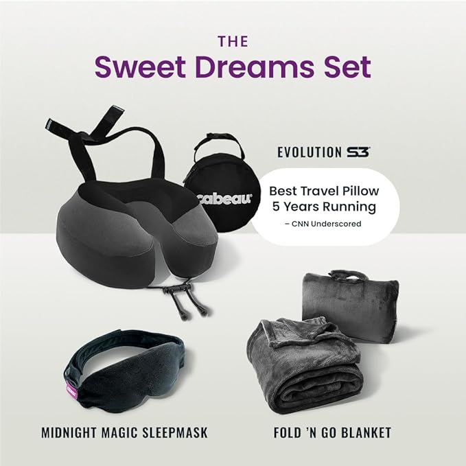Cabeau Evolution S3 Travel Pillow - Memory Foam Neck Pillow for Airplane and Long Flights with Seat Straps for Head and Neck Support, 360 Degree Support (Steel Grey)
