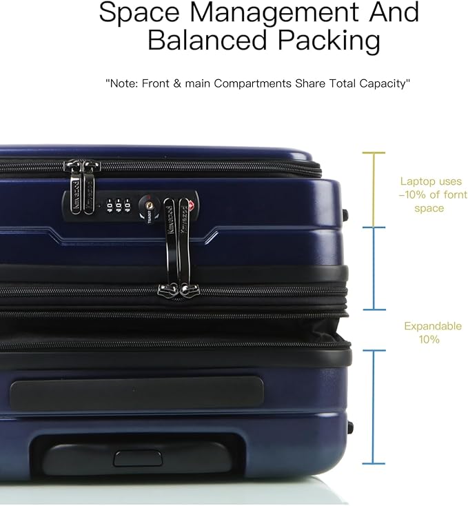 Carry On Luggage Airline Approved, 20 Inch Expandable PC Hardside Lightweight Suitcases with Spinner Wheels and TSA Lock (Dark Blue, 20 Inch)