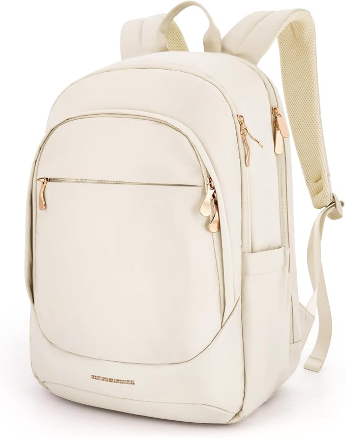 LIGHT FLIGHT Travel Laptop Backpack Women, 17.3 Inch Laptop Backpack with USB Charging Hole, Water Resistant College Bookbag, Black Computer Backpacks for Work,Beige