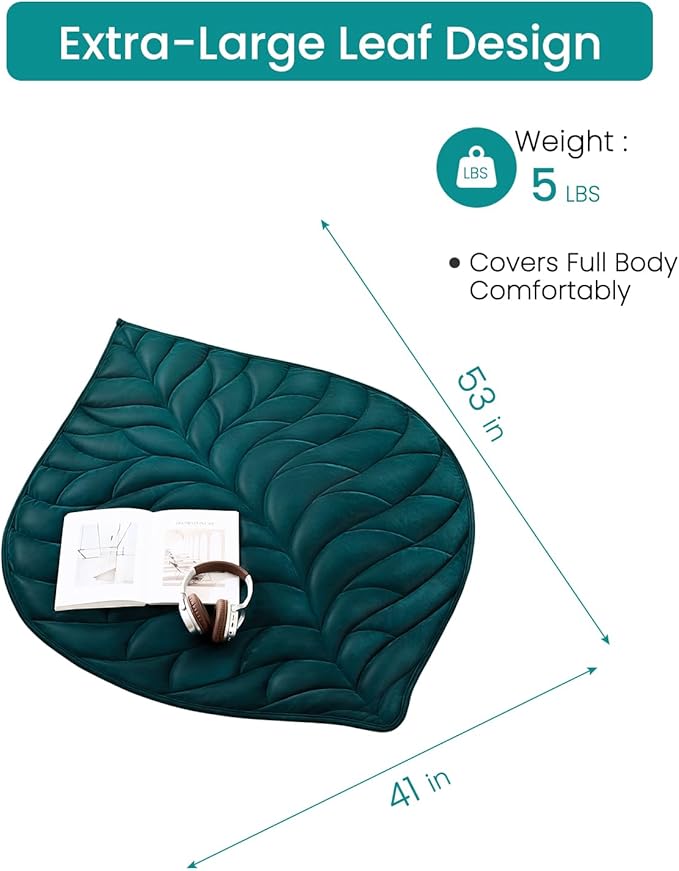 Weighted Lap Blanket 5 lbs 41"×53" Luxury Soft Small Weighted Lap Pad for Adults,Portable Travel Leaf Weighted Throw Blanket for Relaxation, All-Season Use and Machine Washable Deep Green