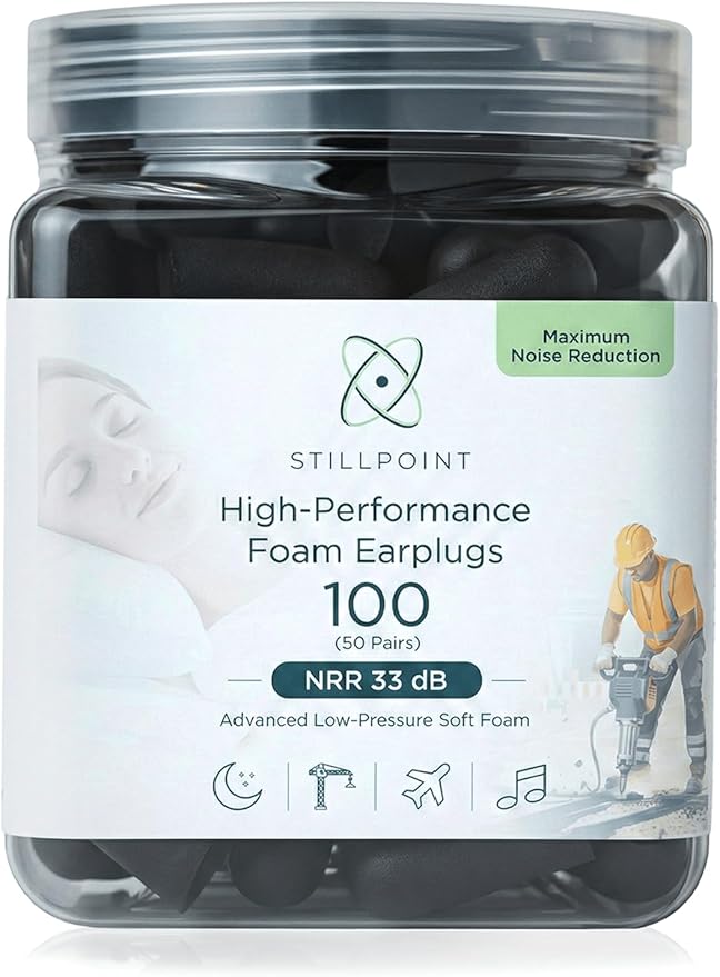 Happy Hippo Soft Foam Earplugs, 33 dB NRR, (50 Pair 100 Ear Plugs) Maximum Protection for Sleeping; Silence Snoring, Airports, Power Tools, Phone Calls, Loud Work Places, Nightclubs (Black)