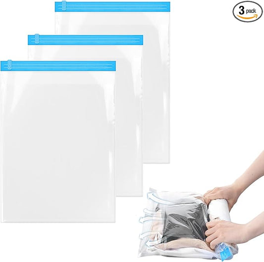 Travel Compression Bags, Roll-Up Space Saver Bags Vacuum Storage Bags 47x35cm/18.5x13.7in for Luggage Backpack Suitcase Packing Organizers(3PCS)