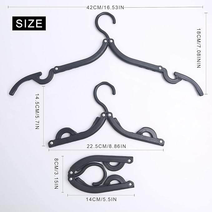 12 Pcs Black Travel Hangers - Portable Folding Clothes Hangers Travel Accessories Foldable Clothes Drying Rack