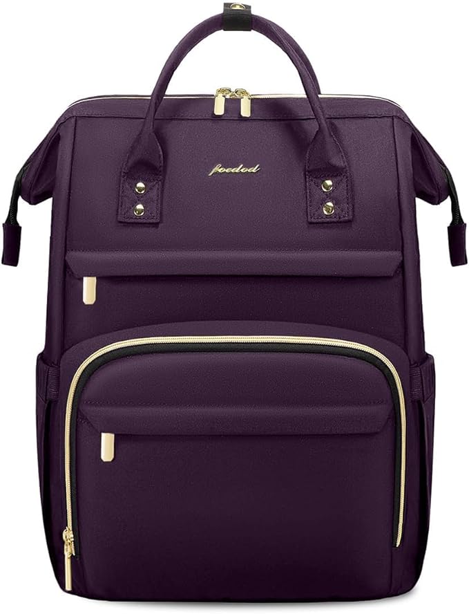 Focdod Women Laptop Backpack Work Bag - Fits 15.6 inch with Laptop Compartment Waterproof Professional Fashion Travel Purse for College Nurse Business Computer Backpack Dark Purple