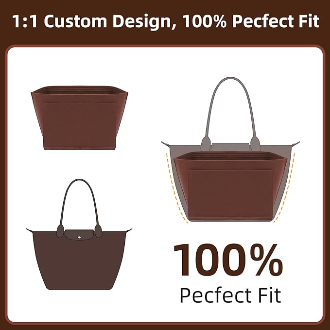 Doxo Purse Organizer Insert for Longchamp Le Pliage L Handbag Insert(L,Brown)