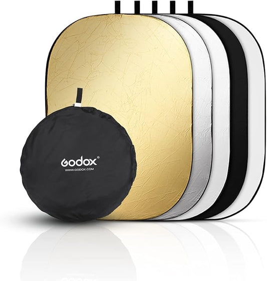 Godox 59"x79"/150x200cm Collapsible Oval Photography Light Reflector | 5-in-1 Multi-Disc Foldable Diffuser with Carrying Bag - Gold, Silver, Black, White, Translucent for Studio & Outdoor Lighting