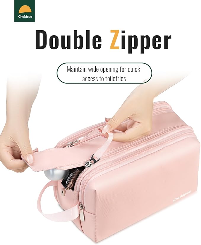 Toiletry Bag for Women - Travel Toiletries Organizer Dopp Kit Water Resistant Cosmetic Bag for Toiletry Accessories, Lightweight Pink Toiletries Bags with Zippers, Bathroom Essentials