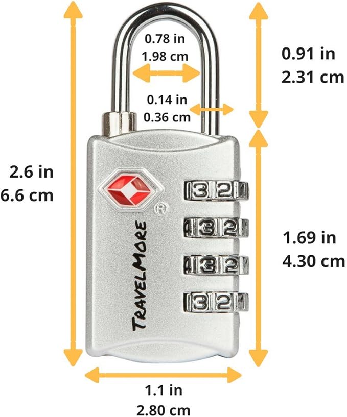 3 Pack TSA Luggage Locks with 4 Digit Combination – Heavy Duty Set Your Own Padlocks for Travel, Baggage, Suitcases & Backpacks - Silver