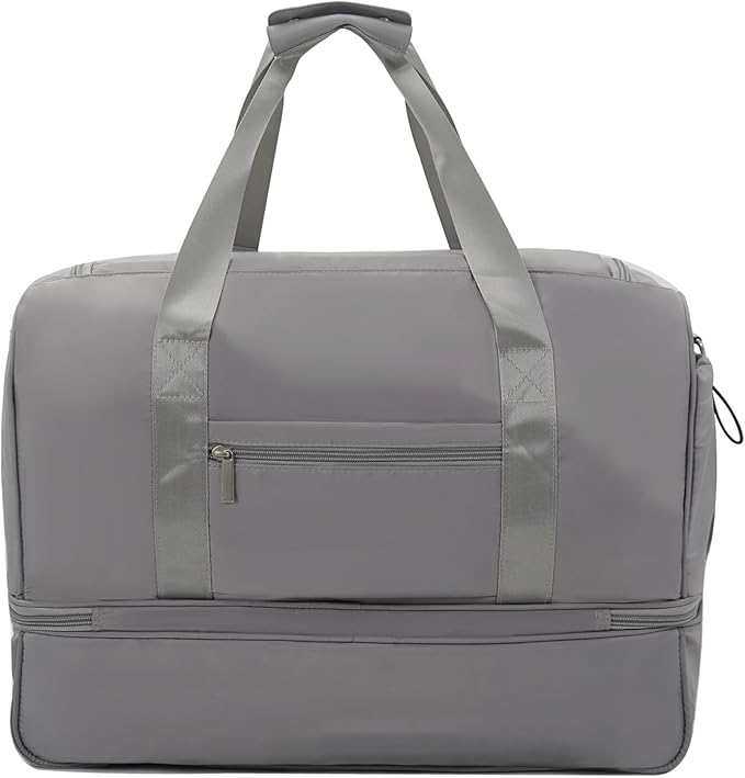 Carry On Travel Duffel Bag for Women & Men,Overnight Weekender Bag with Shoe Compartment,Trolley Sleeve and Adjustable Shoulder Strap,Business & Weekend Travel,Gym,Sports,Yoga & Dance(Medium Gray)