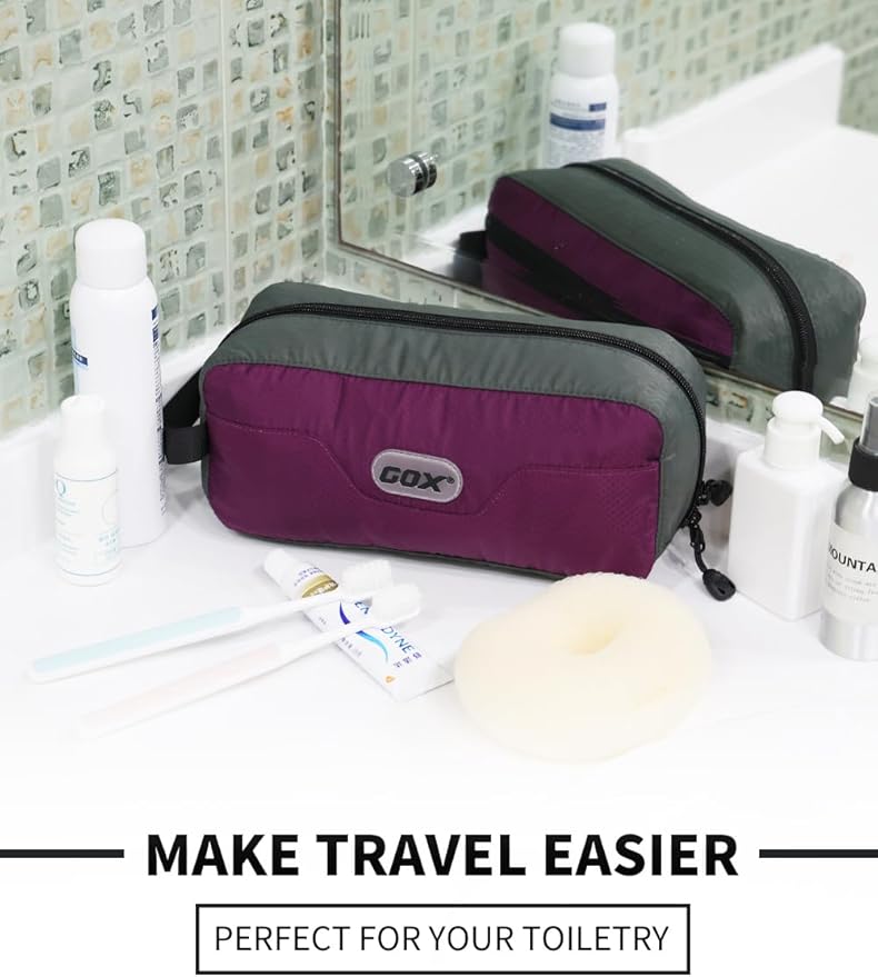 GOX Travel Small Toiletry Bag for Men Nylon Dopp Kit Medicine Bag Travel Organizer Pouch Shave Kits for Teens Toiletry Essentials Bathroom Compact Purple 9.8 * 4.3 * 3.3 Inches