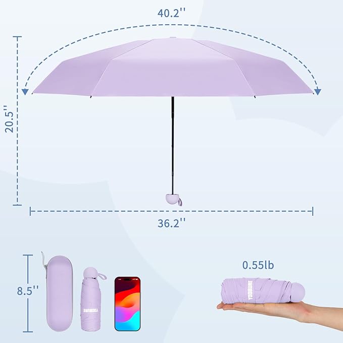 Yoobure Travel Umbrella Portable Compact Umbrellas, Pocket Mini for Purse, Umbrellas for UV Sun & Rain Small for Backpack, Umbrella with Case Folding for Kids Women