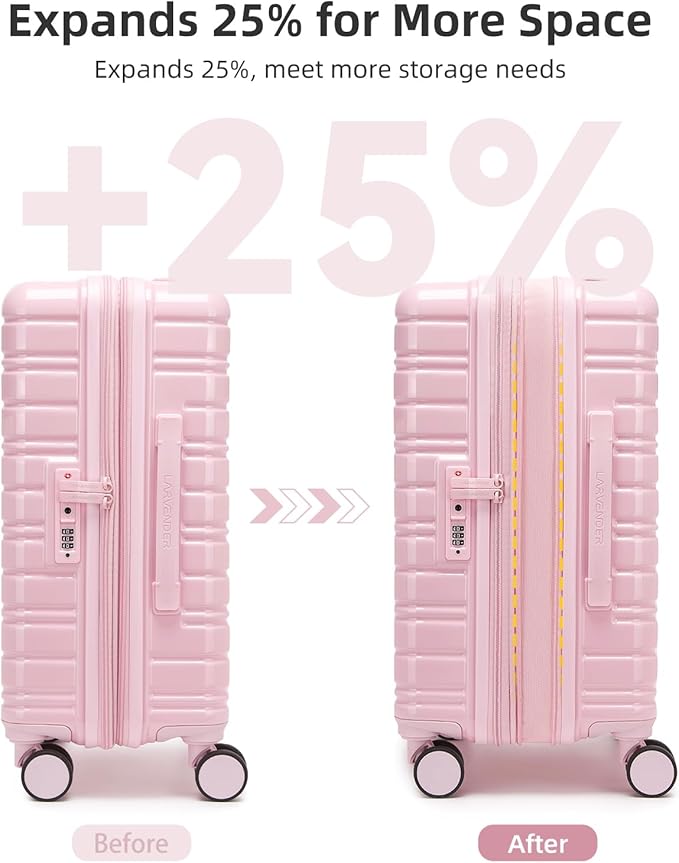 LARVENDER Carry On Luggage 22x14x9 Airline Approved, 20 Inch Expandable PC+ABS Hardside Suitcase Carry On Luggage with Spinner Wheels TSA Lock for Women Men (Pink)