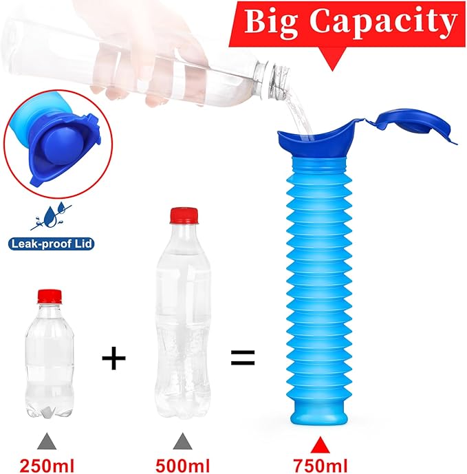 Pee Bottles For Men,Collapsible Urine Bottle With Disposable Replacement Bags,Car Pee Bottle For Men And Women,750ml,Leakproof, Emergency Urinal For Road Trips,Traffic Jams And Camping