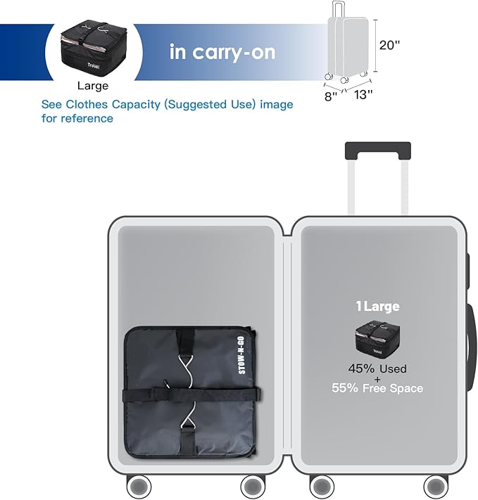 Grand Fusion Stow-N-Go Packing Organizer for Luggage, Portable Hanging Travel Shelves, Carry-On Closet, Hanging Packing Cubes, Collapsible Carry-On Organizer for Cruises & Hotels. Black - L
